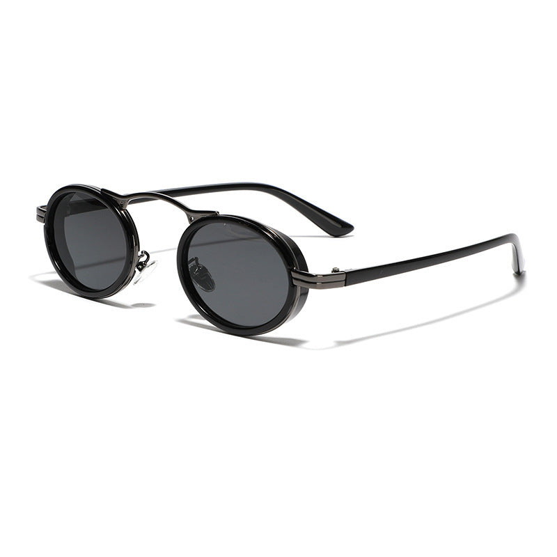 Vintage Punk Style Men's And Women's Semi-metal Oval Sunglasses