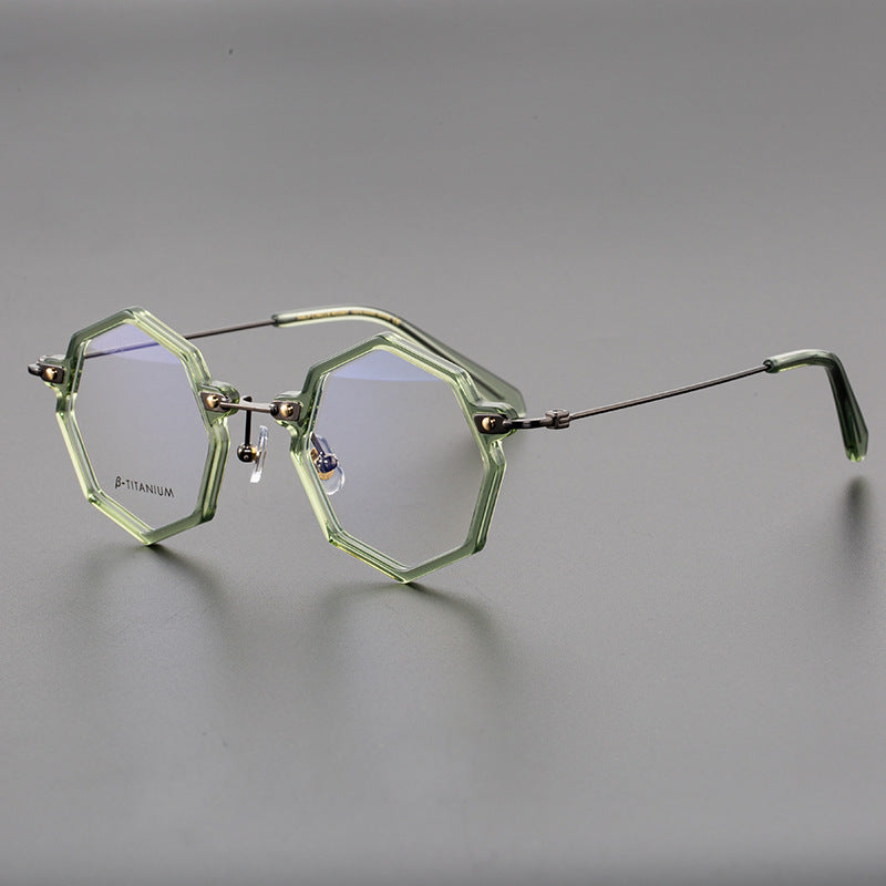 Retro Ultra Light Pure Titanium Personality Polygon With Myopia Plate Glasses