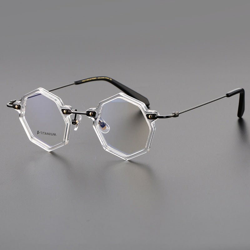 Retro Ultra Light Pure Titanium Personality Polygon With Myopia Plate Glasses