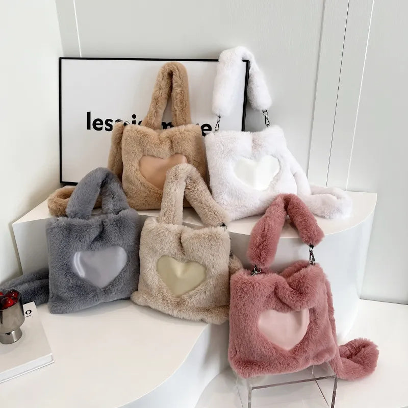 Women Fluffy Shoulder Bag Top-handle Bag Female Autumn Winter Handbag Plush Tote Girls Fashion Shopping Bags Handbags For Women