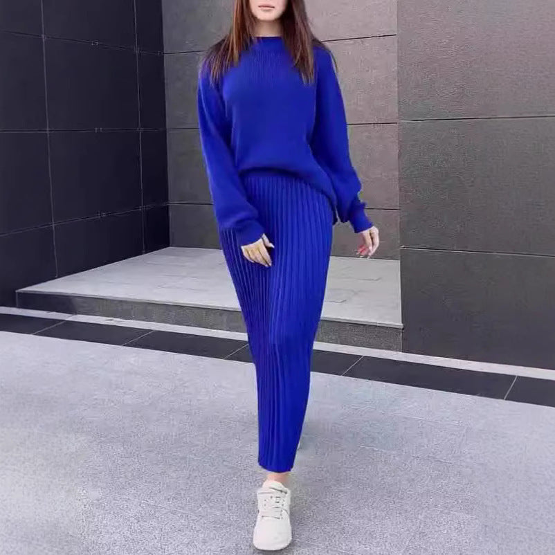 Women's Loose Knitted Sweater Two-piece Overskirt Suit