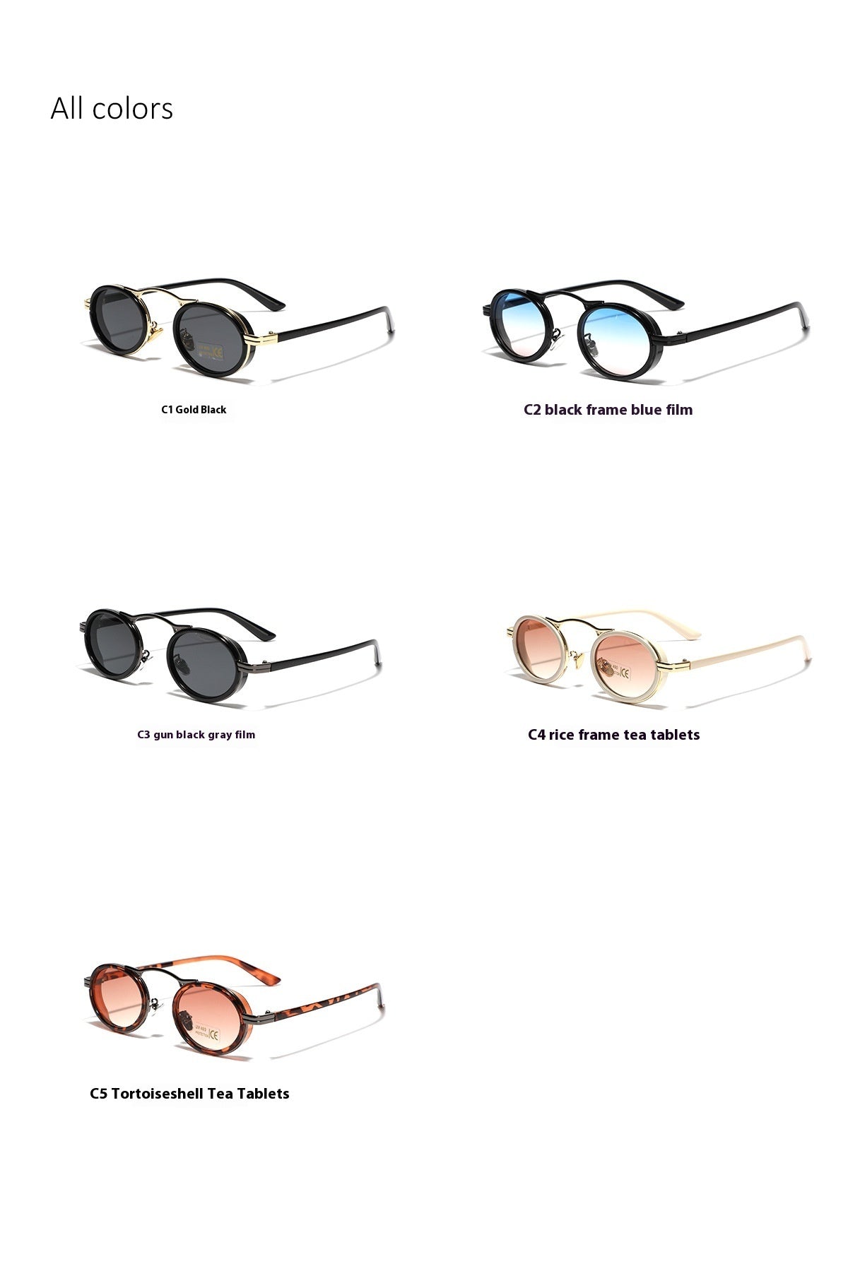 Vintage Punk Style Men's And Women's Semi-metal Oval Sunglasses