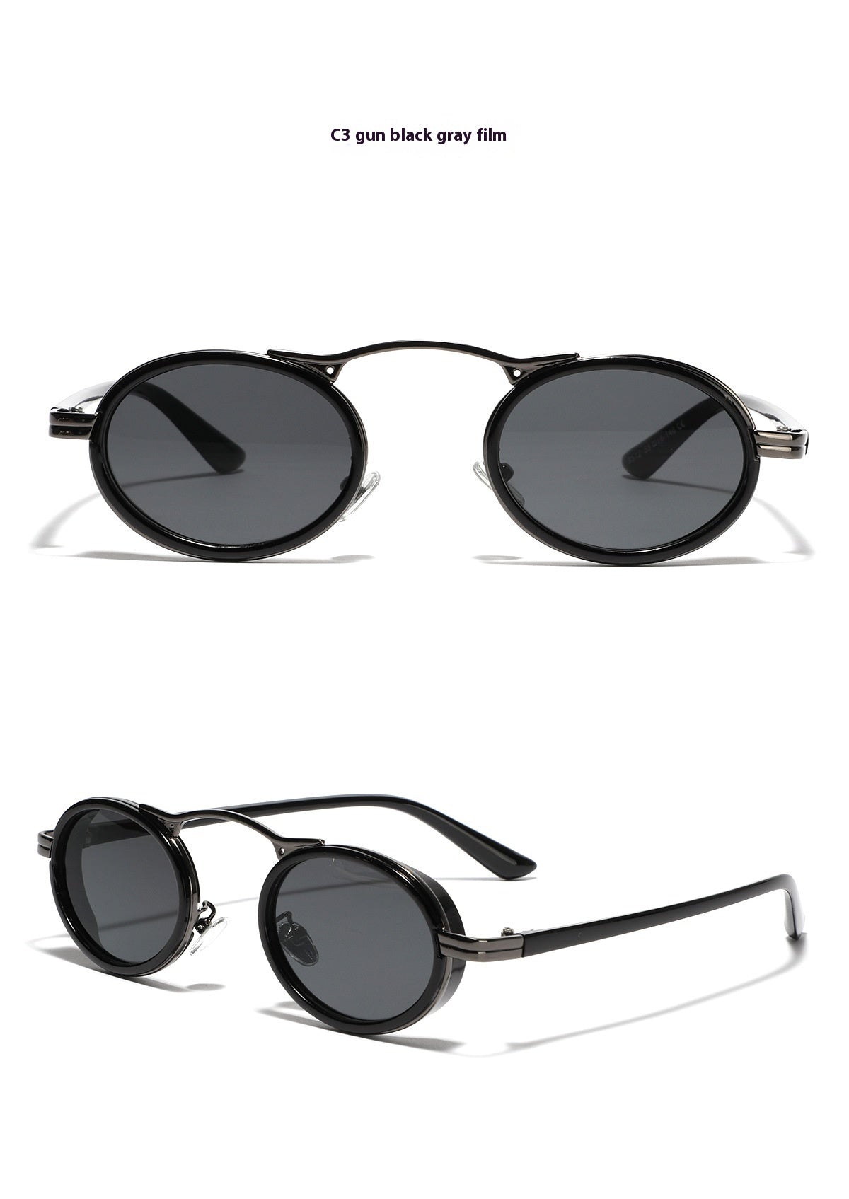 Vintage Punk Style Men's And Women's Semi-metal Oval Sunglasses