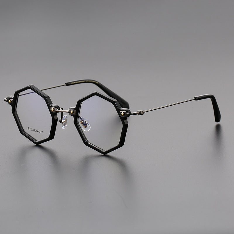 Retro Ultra Light Pure Titanium Personality Polygon With Myopia Plate Glasses