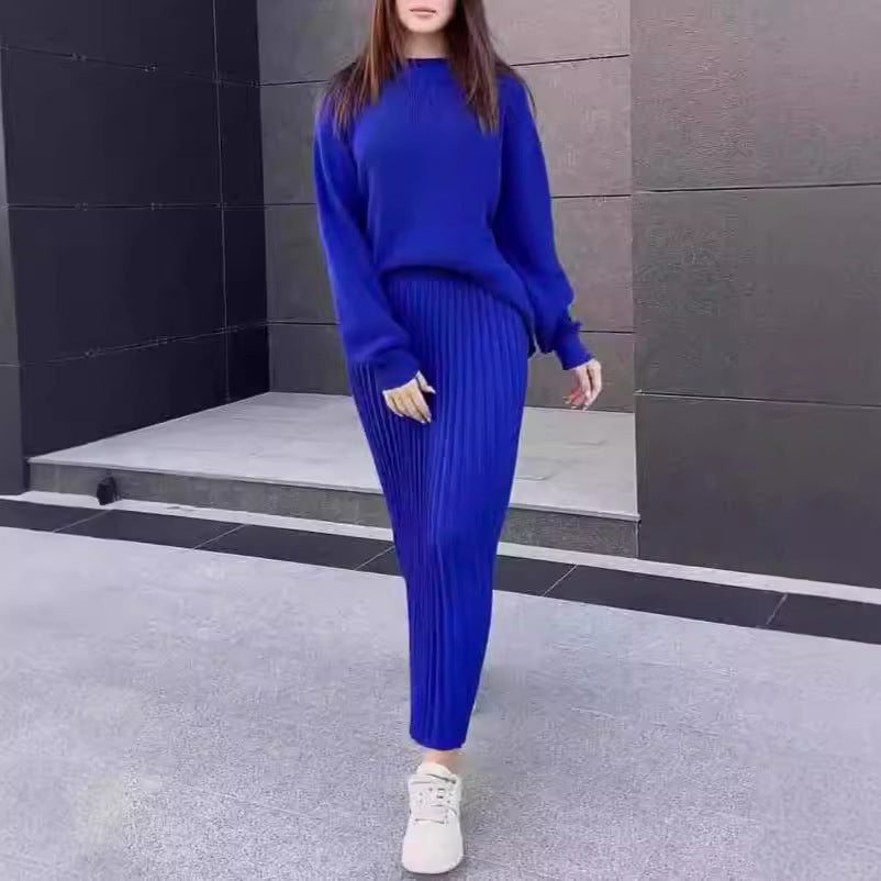 Women's Loose Knitted Sweater Two-piece Overskirt Suit