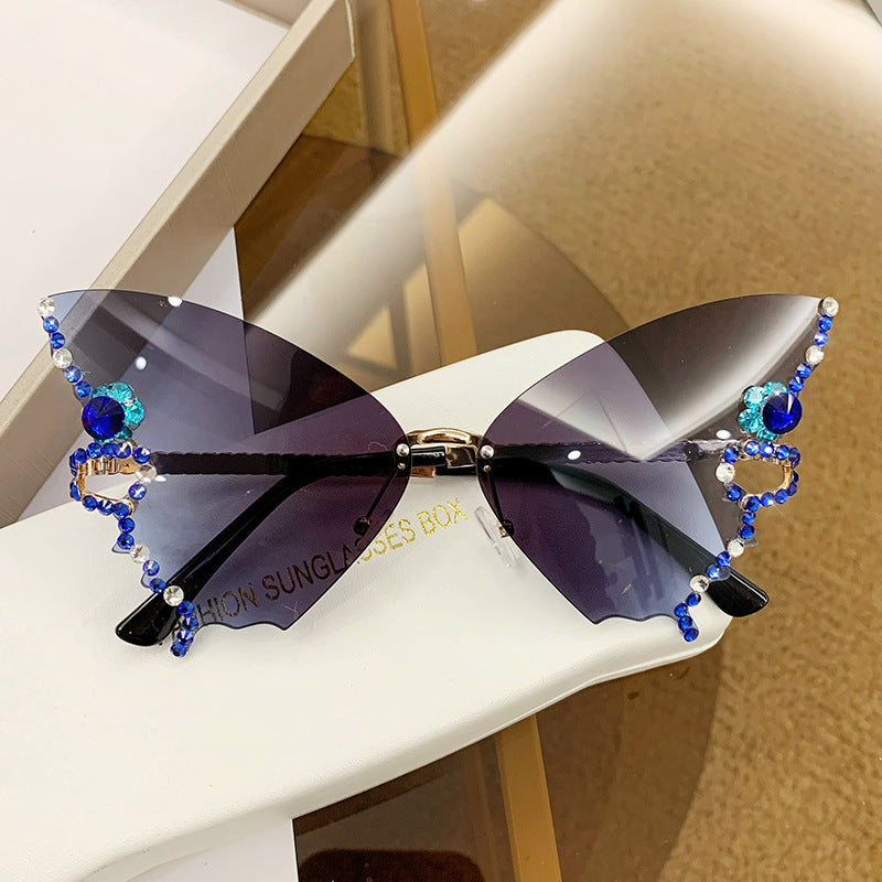 Butterfly Shape Diamond Rimless Sunglasses