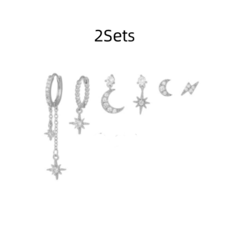 18k Star Moon Asymmetric Earrings 6-piece Set