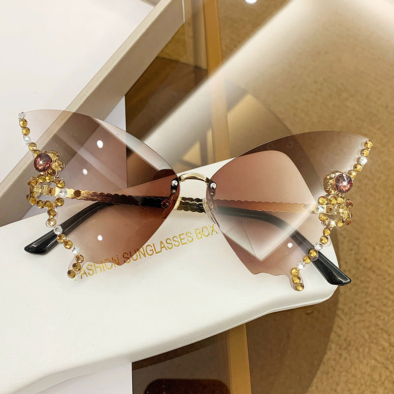 Butterfly Shape Diamond Rimless Sunglasses